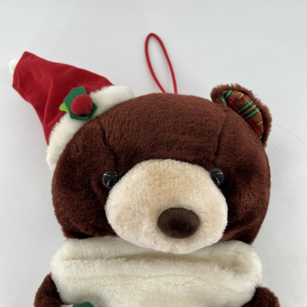26" Brown Teddy Bear Plush 3D Christmas Stocking Plaid Santa Hat Red Green - Picture 3 of 7